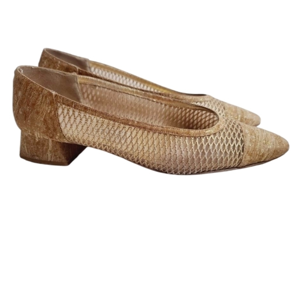 Vintage Timothy Hitsman Gold Mesh Block Heel Pumps size 10